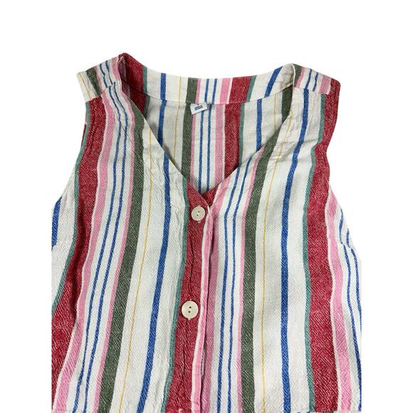Old Navy Striped Linen Blend Dress Sz Small Sleeveless Button Front Pockets - Picture 5 of 11